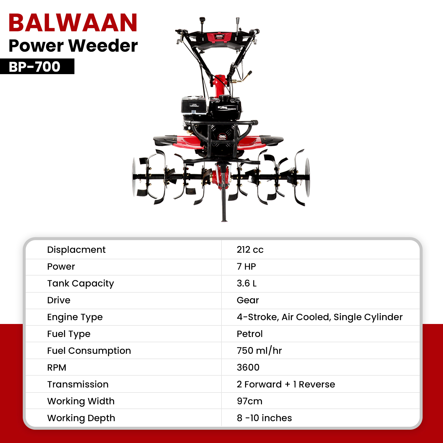 Balwaan BP 700 Power Weeder- Red Tiger (Petrol) 6